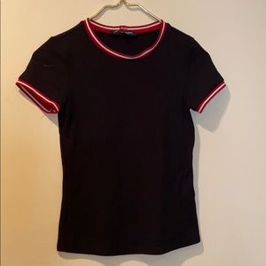 One Clothing black tee with red and white trim